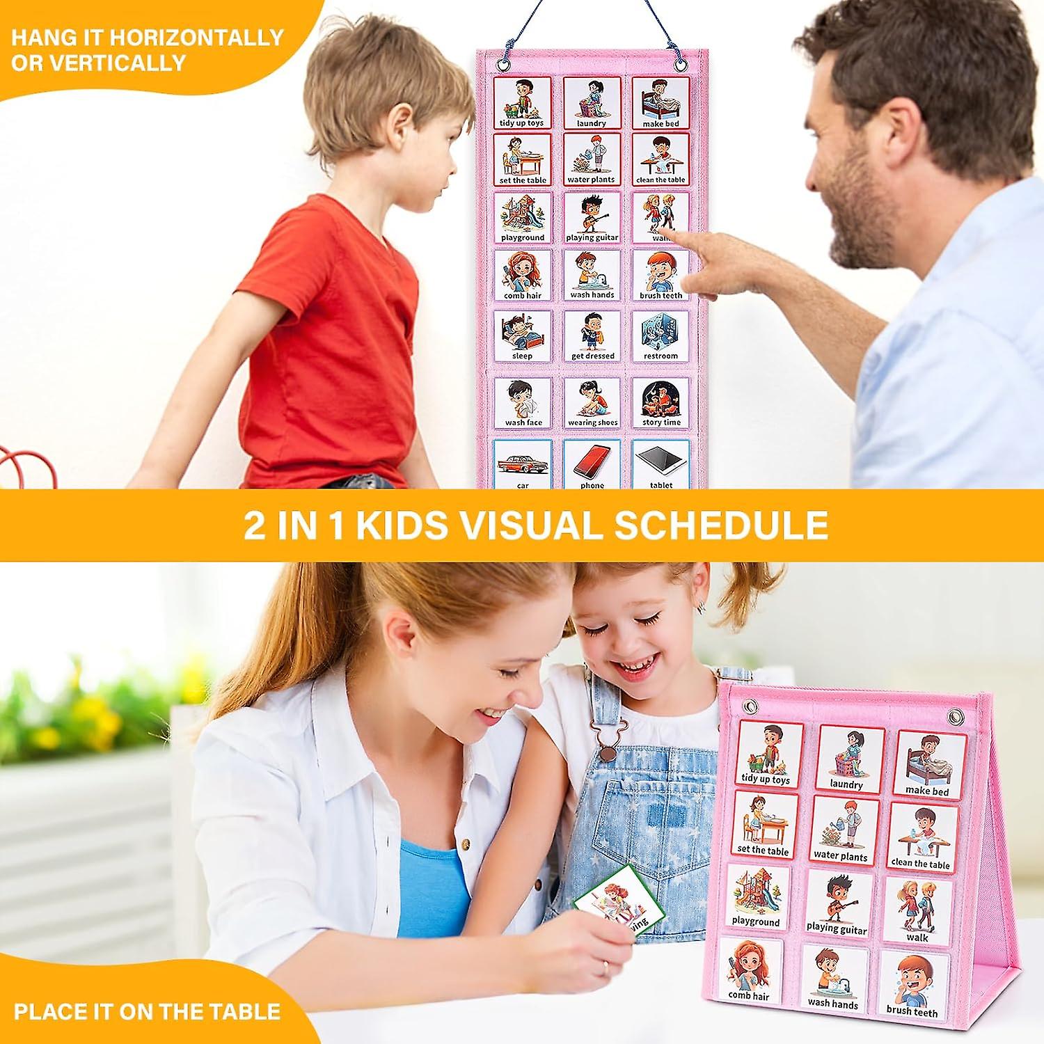 Auniq Visual Schedule For Kids， 2 In 1 Daily Visual Planner Chore Chart With 96 Pcs Kids Routine Cards Autism Learning Materials， Behavioral Tool Wall