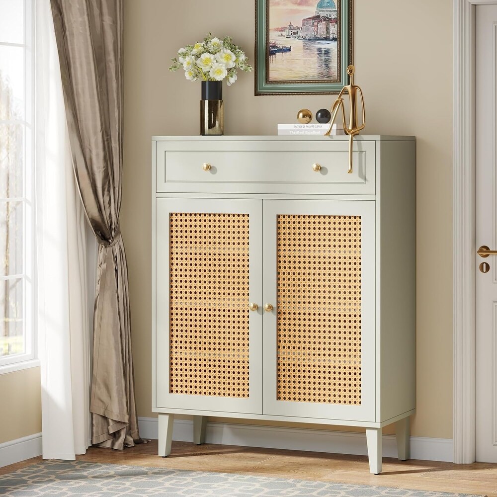 Modern Shoe Cabinet with Doors  Rattan Shoes Storage Cabinet