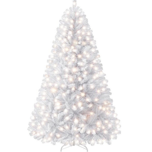 7.5ft Prelit Spruce Artificial Hinged Christmas Pine Tree Prelighted Xmas Tree with 550 Warm White Lights and 1354 Branch Tips