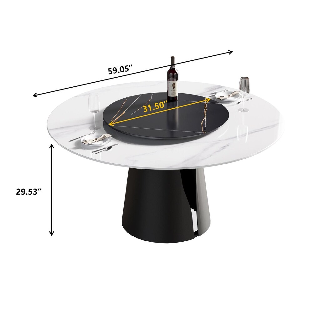 Modern Round Slate Kitchen Dining Table  Black Pedesta and Turntable    59.05 inch   N/A