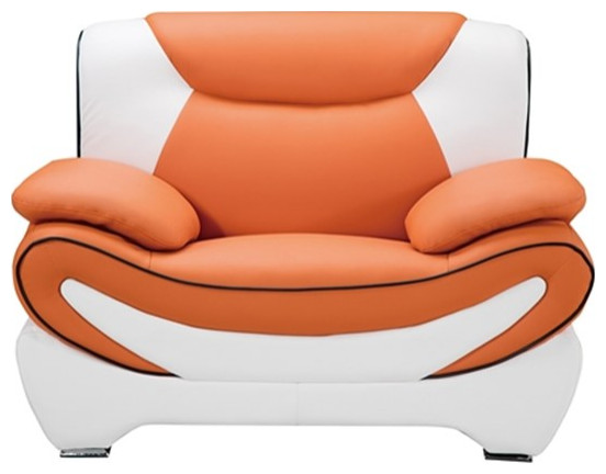 Pemberly Row Orange and White Color With With Faux Leather Chair   Contemporary   Armchairs And Accent Chairs   by Homesquare  Houzz