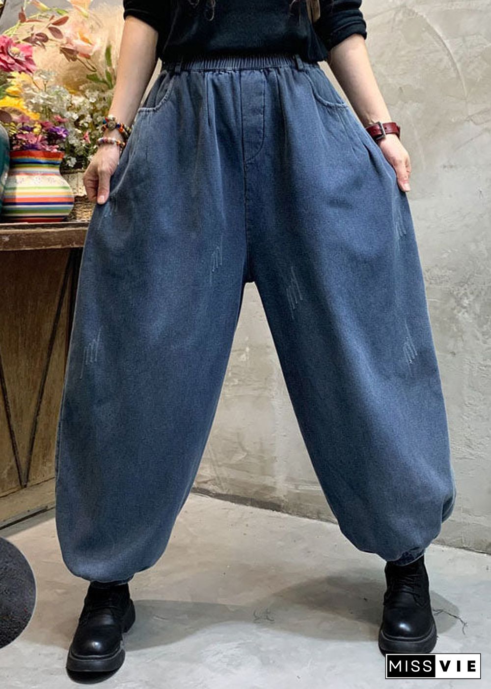 Fashion Blue denim lantern Pants Winter thick