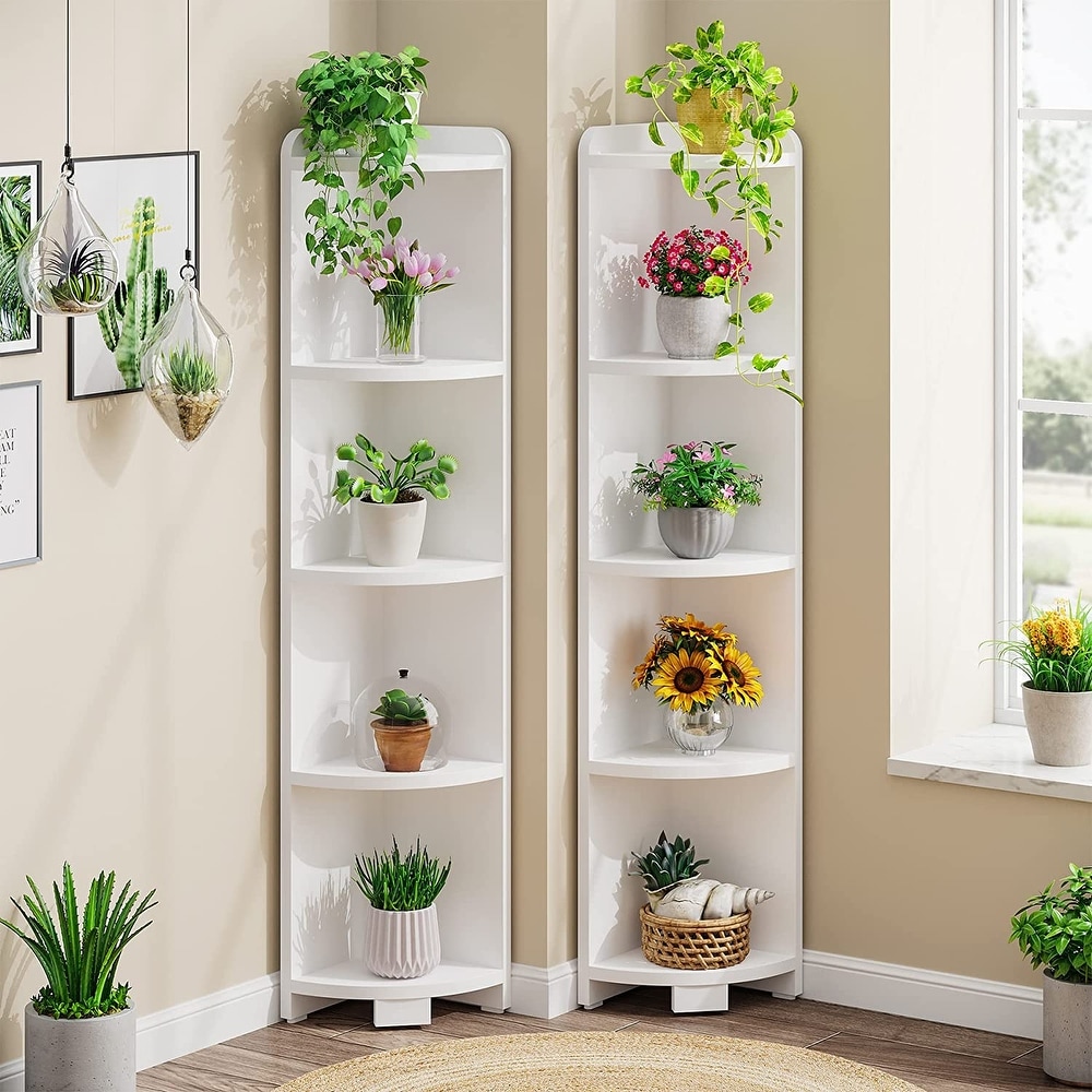 5 Tier Tall Corner Shelf Stand  White Corner Bookshelf Bookcase