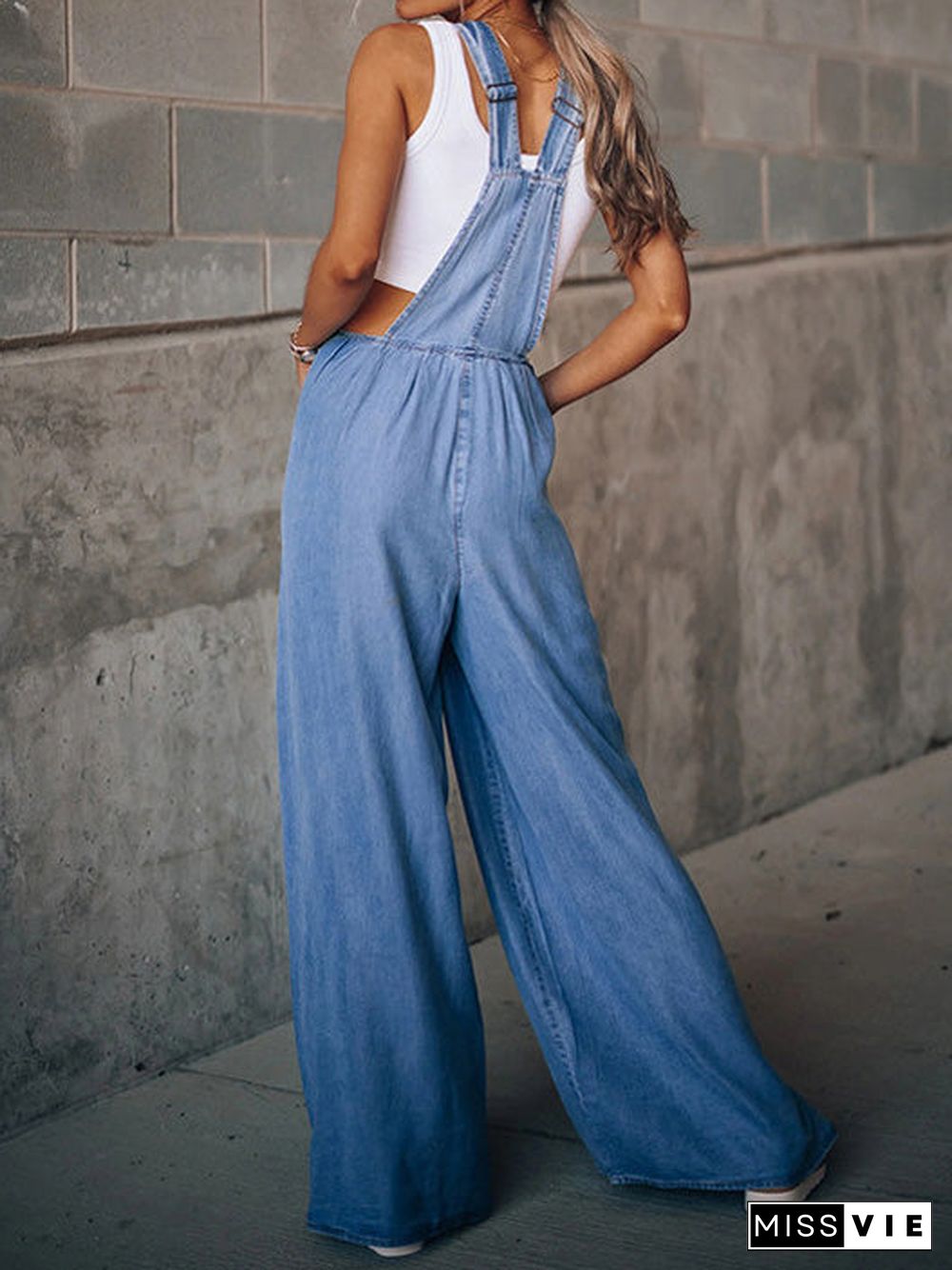 Women'S Jumpsuits Loose Shredded Pocket Denim Jumpsuit