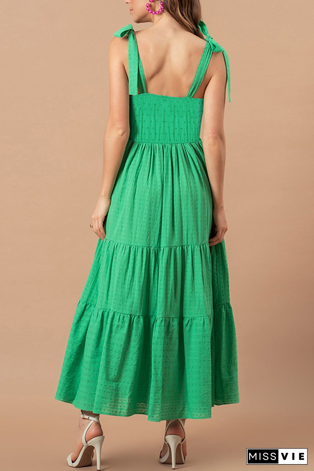 Solid Color Slim Waist Jacquard Maxi Dress Wholesale