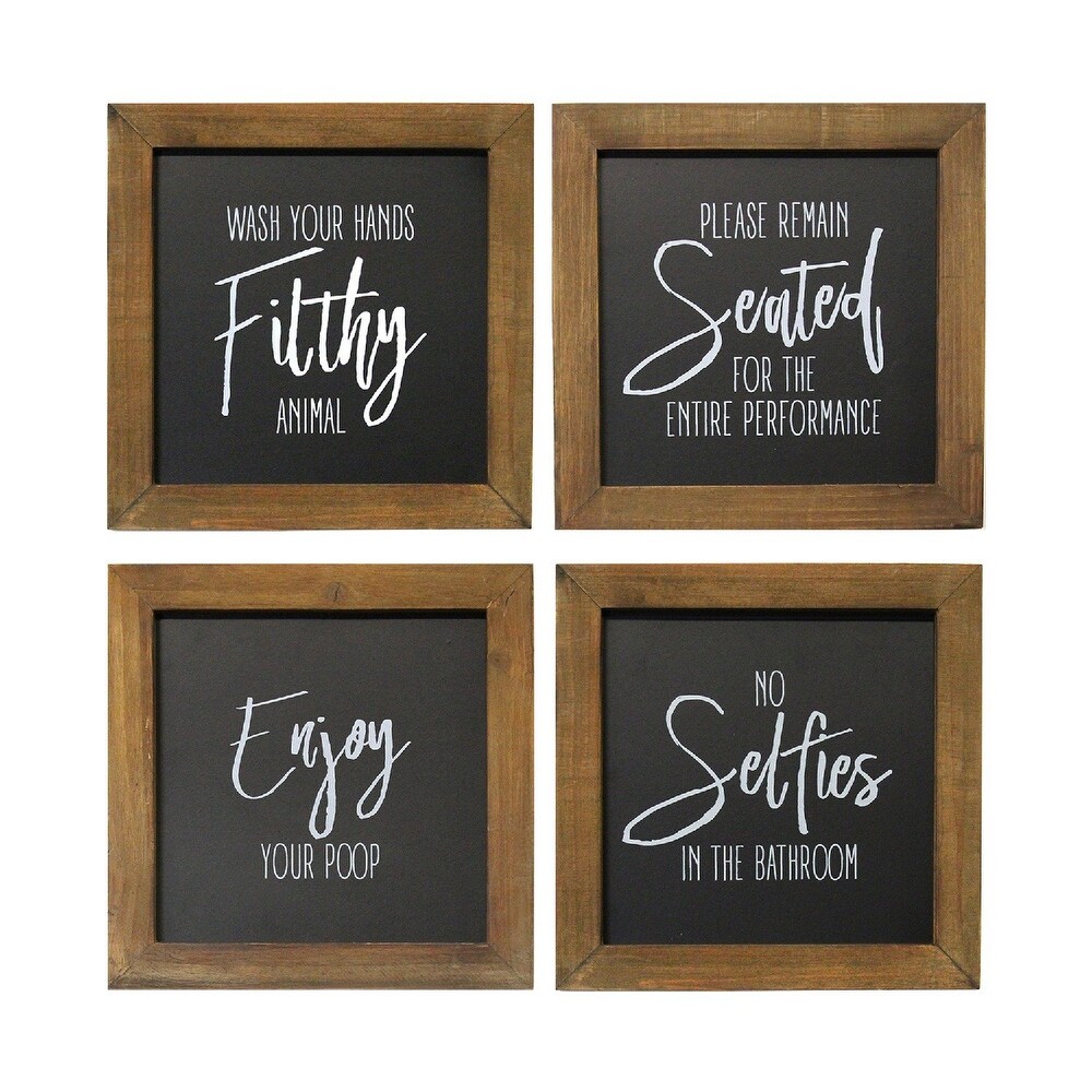 Homeroots Set Of 4 Black and White Funny Bathroom Wall Art