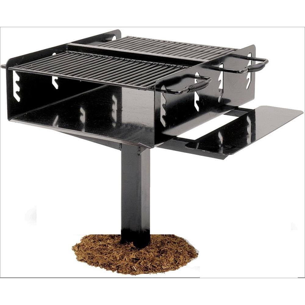 Ultra Play 4 in. Commercial Park Bi-Level Charcoal Grill with Post in Black 621