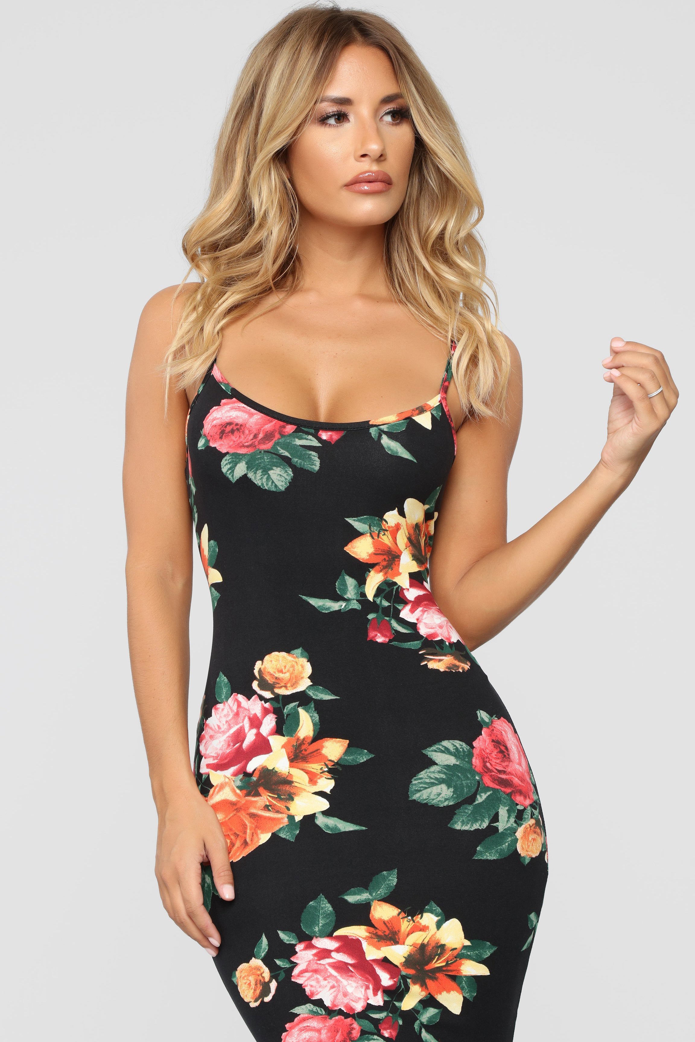 Body Moves Midi Dress - Black Floral