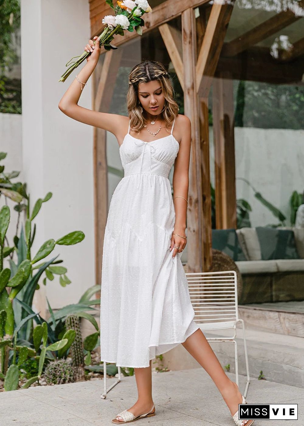 White Boho Summer Midi Dress Cailin