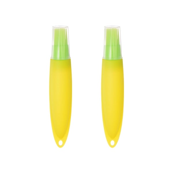 2pcs Silicone Oil Bottle Brush Tip Tail with Cap for BBQ Baking， Green+Yellow