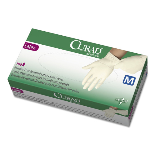 Curad Latex Exam Gloves， Powder-Free， Medium， 100/Box (CUR8105)