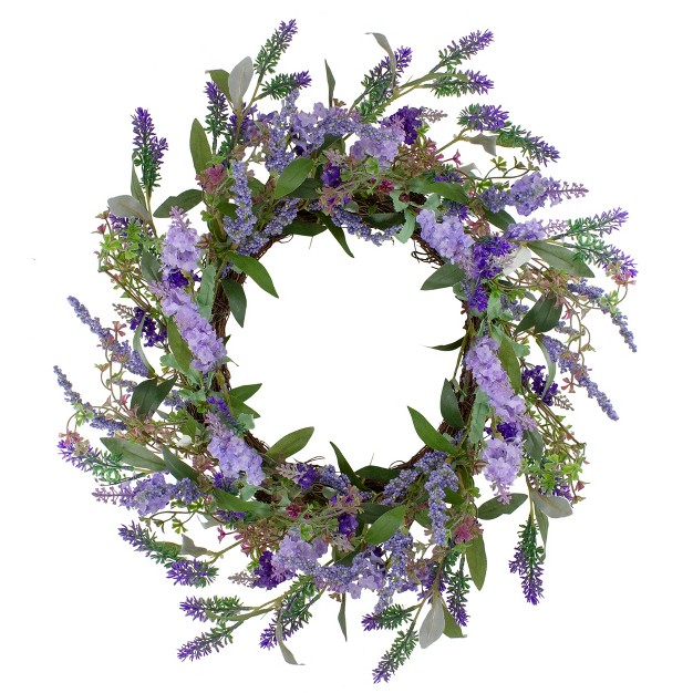 Northlight Lavender Artificial Spring Floral Wreath Purple And Green 18 inch