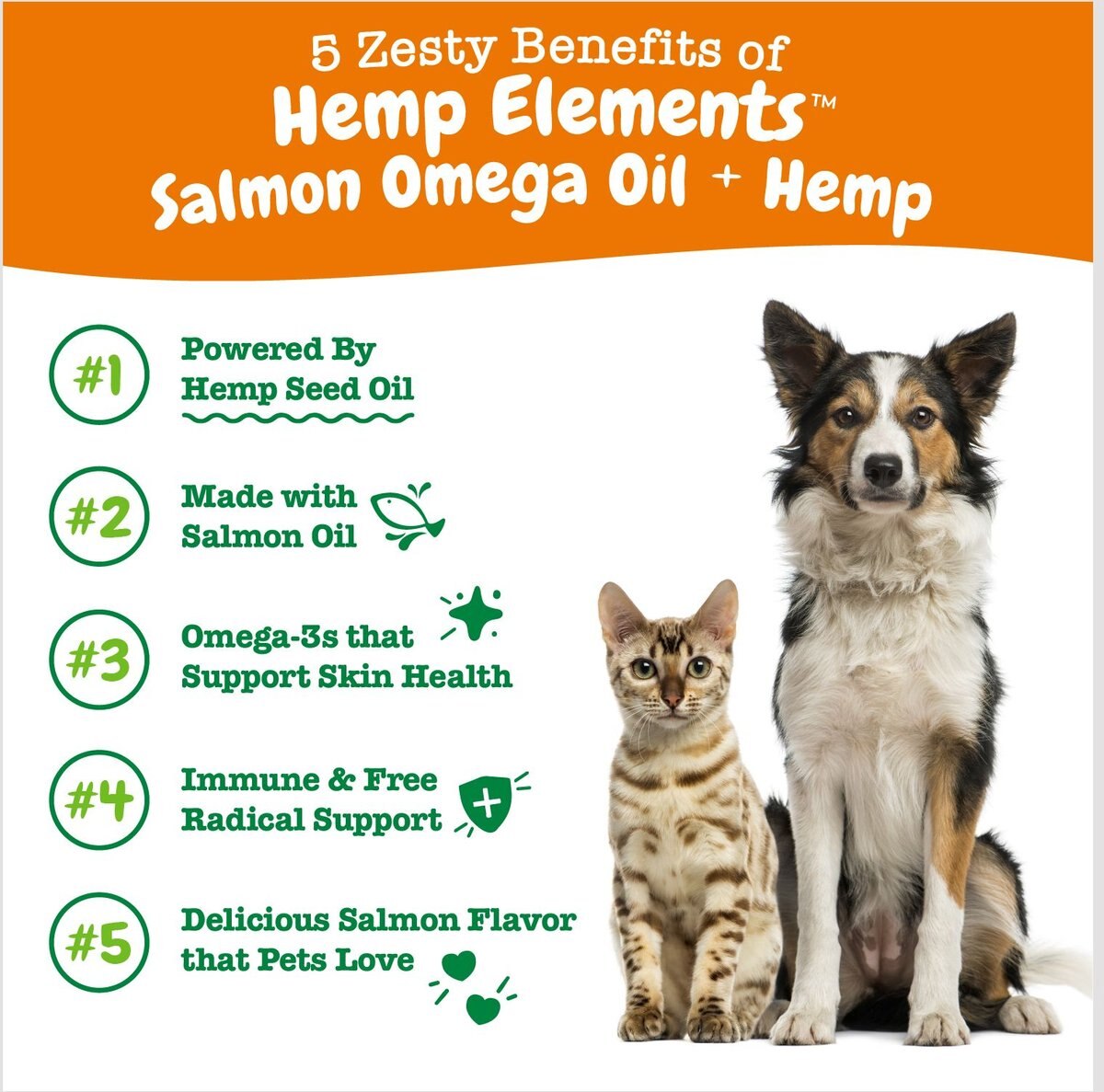 Zesty Paws Hemp Elements Salmon Oil Liquid Skin and Coat Supplement for Dogs and Cats