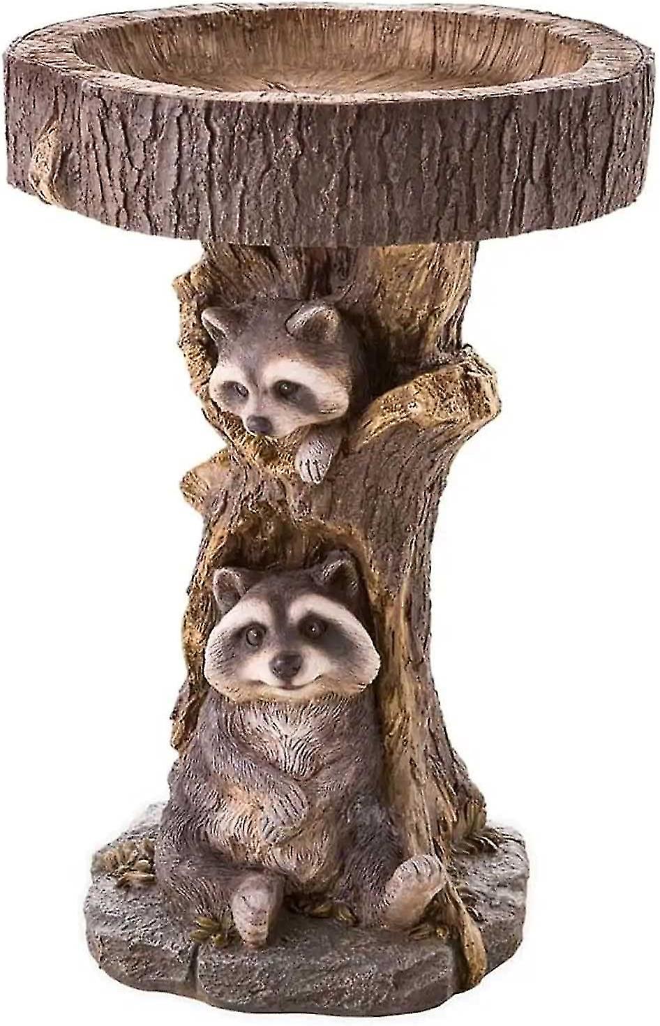 Outdoor Bird Bath Bowl， Resin Pedestal Fountain Decoration For Yard， Garden W/planter Base， Feeder， Wonderful Outside Decor， Best Choice Gift (raccoon