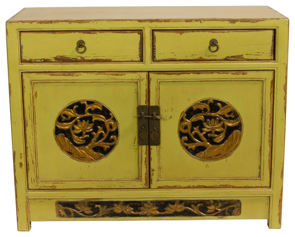 Yellow Mongolian Carved Small Cabinet   Asian   Accent Chests And Cabinets   by Redd Furnishings  Houzz