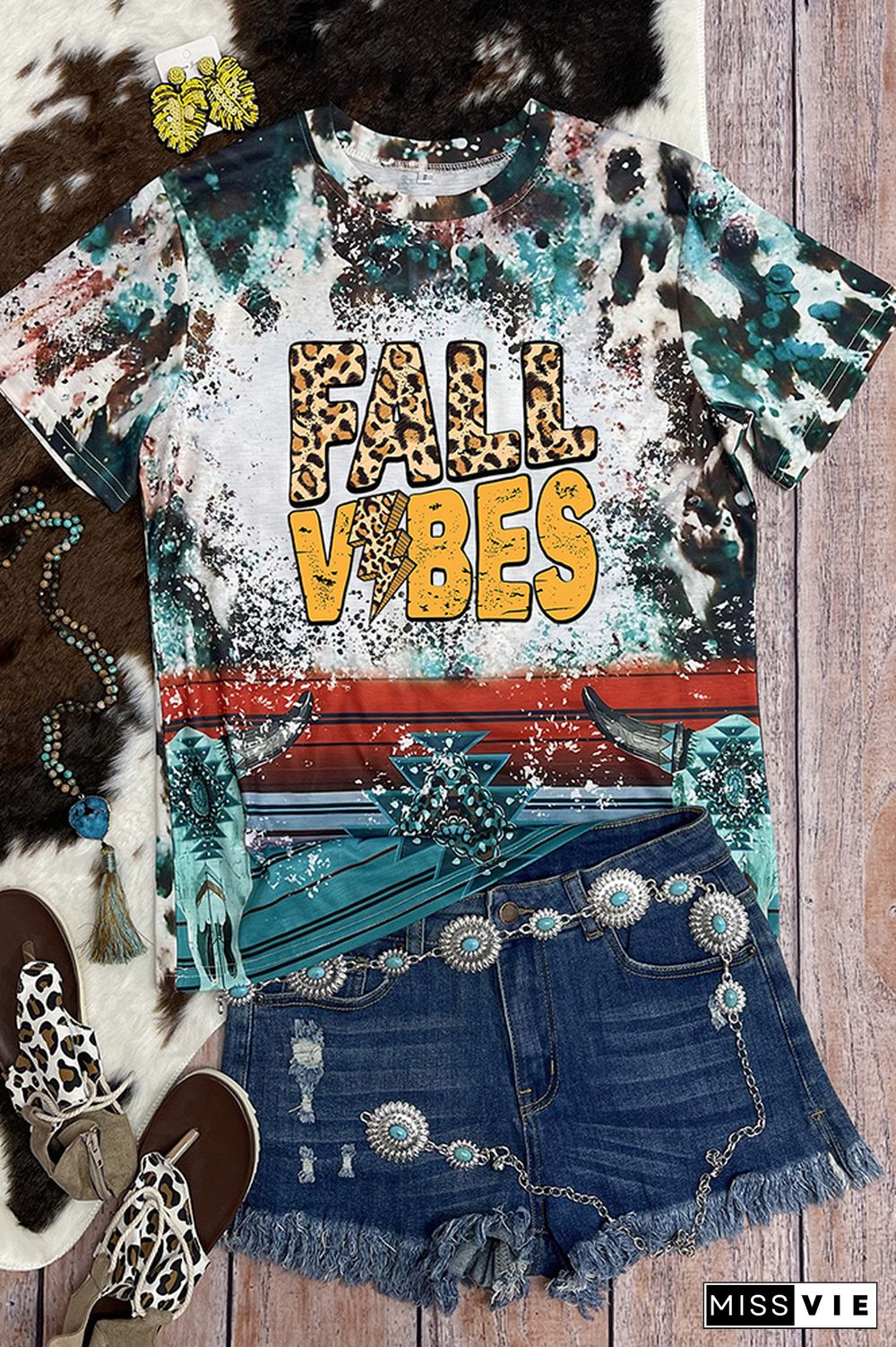 FALL Vibes Leopard Bleached Graphic Tee