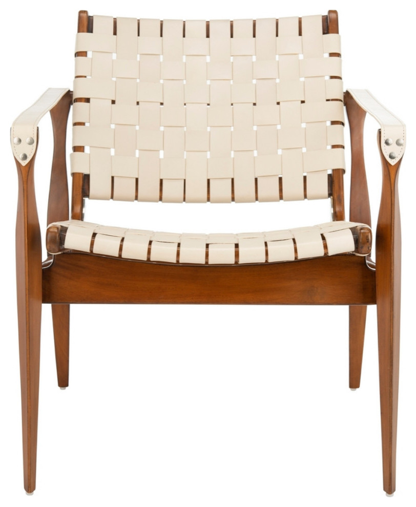 Conrad Leather Safari Chair White/Light Brown   Midcentury   Armchairs And Accent Chairs   by V.S.D Furniture  Houzz