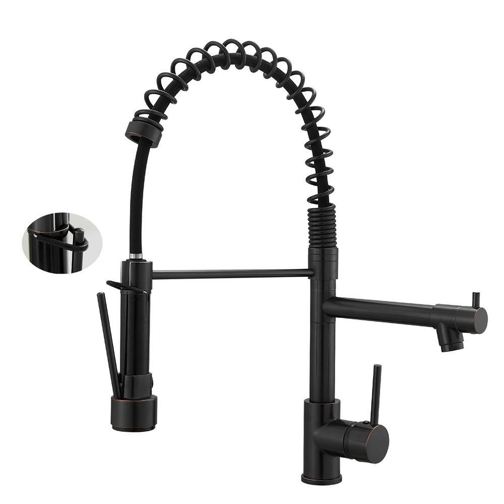 Fapully Single-Handle Pull-Down Sprayer Kitchen Faucet Single Hole Deck Mounted in Oil Rubbed Bronze FA-1018ORB