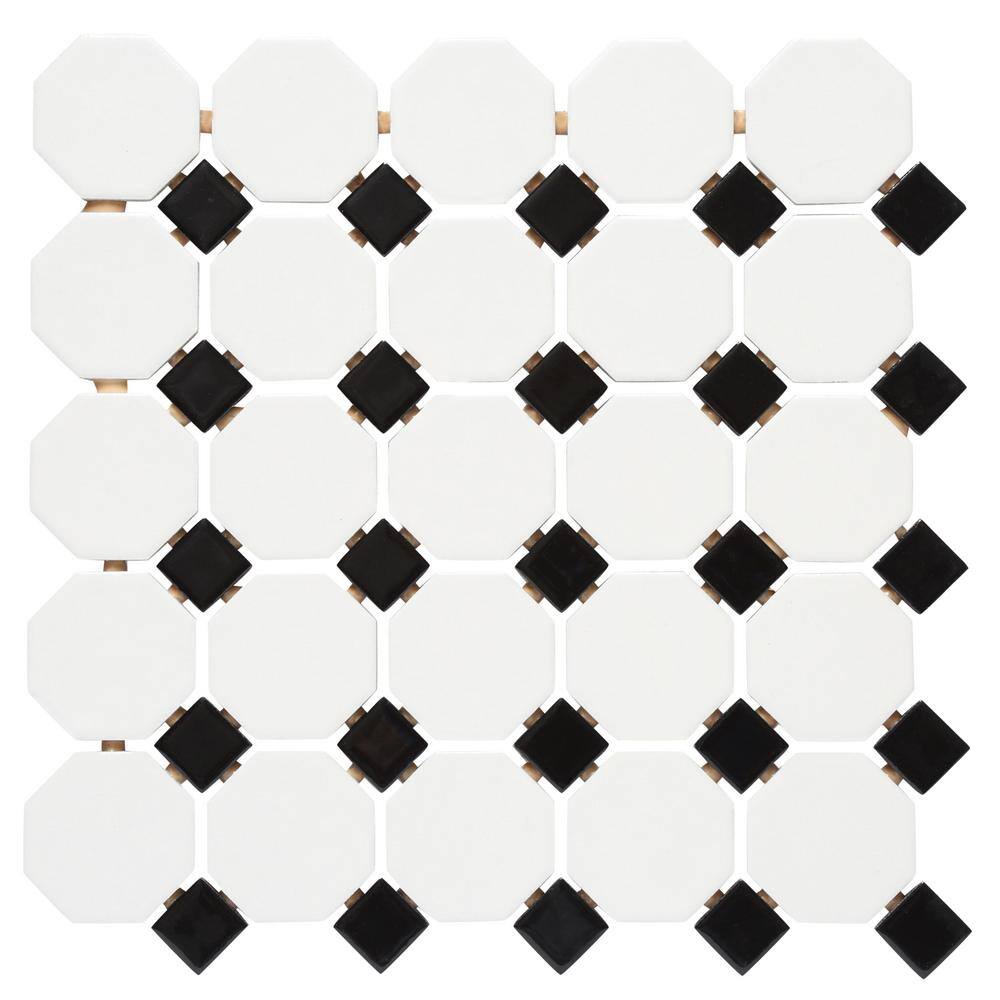 Daltile Octagon and Dot Matte White with Black Dot 12 in. x 12 in. Glazed Ceramic Mosaic Tile (1 sq. ft.each) 65012OCT21CC1P2