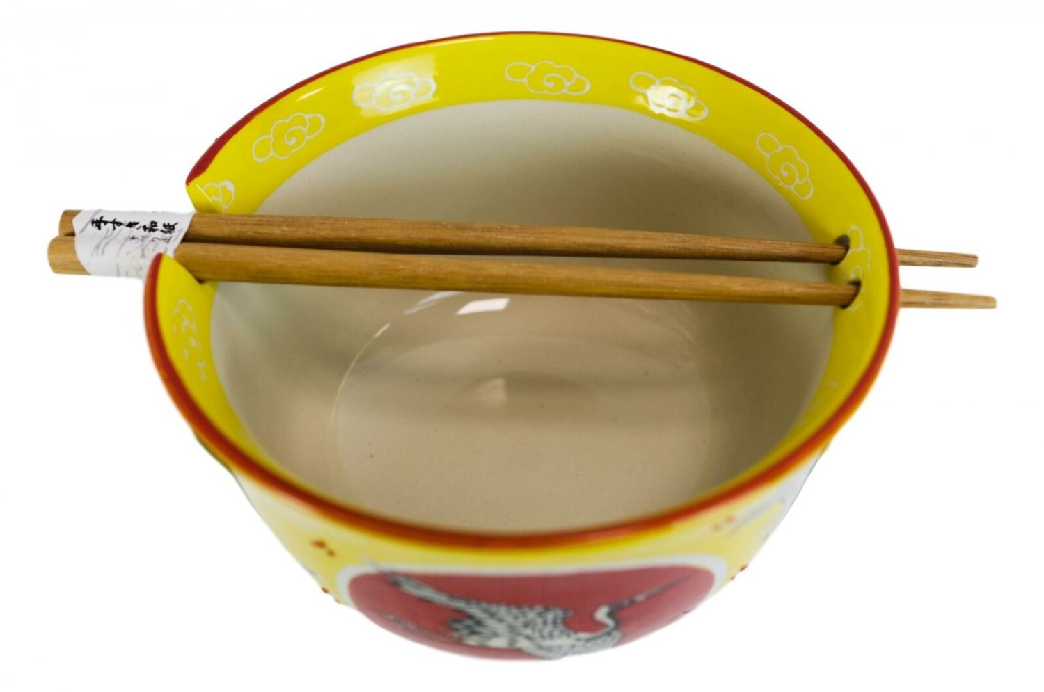 1 Red Flying Crane With Red Moon Ramen Noodles Soup Large 6D Bowl With Chopsticks EBR02