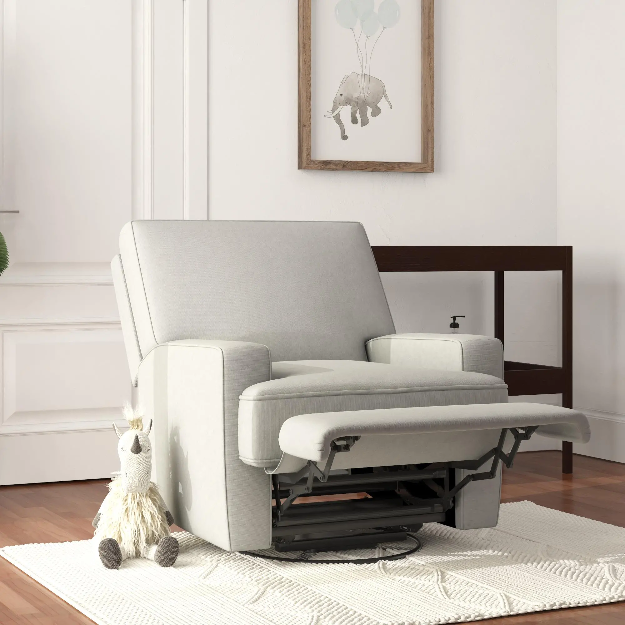 Rufus Gray Nursery Swivel Recliner