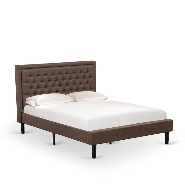 3 Pc Bed Set - Bed Frame with Brown Linen Fabric Padded - Button Tufted Headboard - 2 Wooden Nightstand (Bed Size Options) - - 34371165