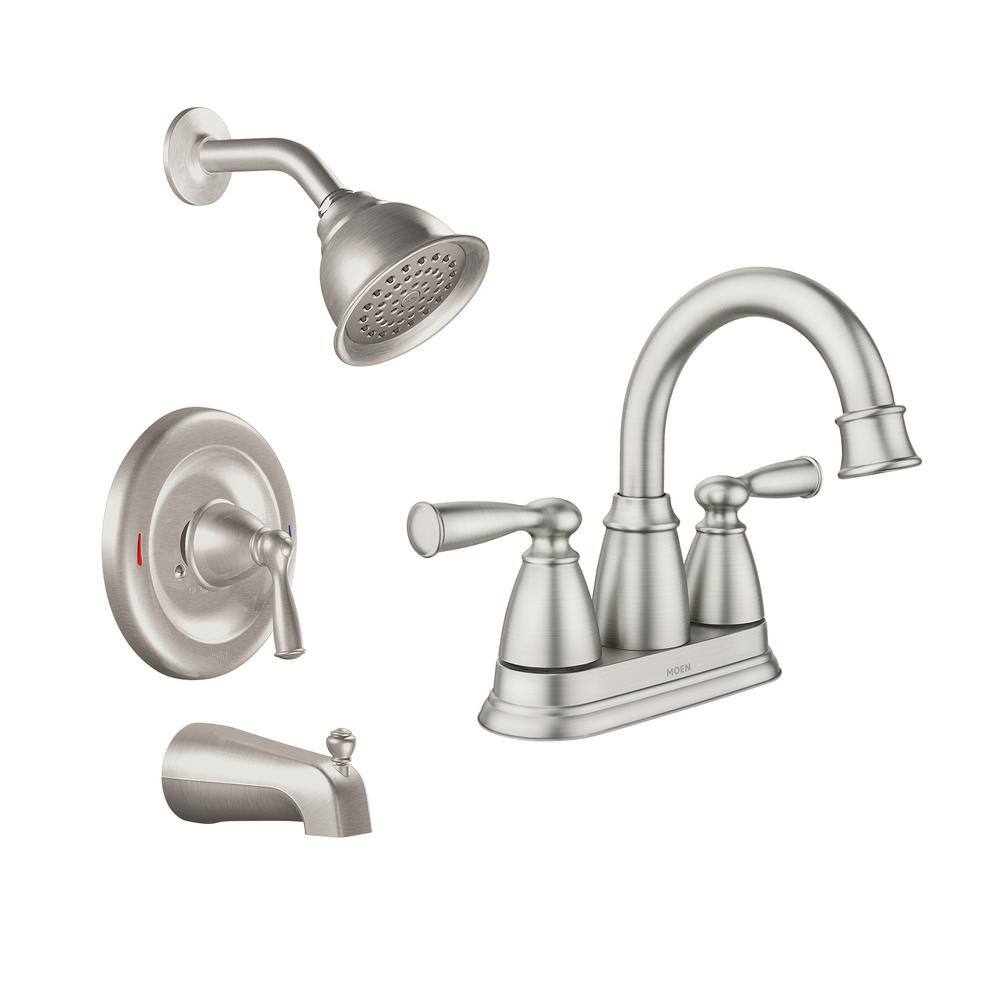 MOEN 2-Handle Banbury 1-Spray Tub and Shower Faucet (Valve Included) with 4 in. Centerset Bath Faucet in Spot Resist Nickel T82910SRN-84943