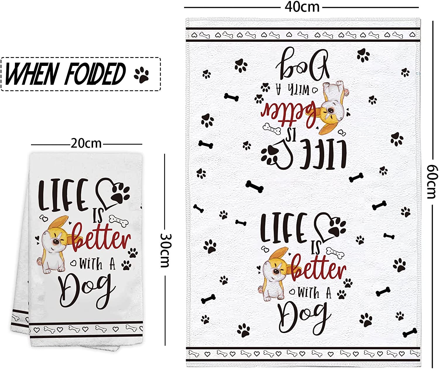 Dog Kitchen Towels Decorative Set-Dog Lover Gifts for Women-Dog Lover Owners Mom Gifts-Housewarming Gift-Dog Hand Towels for Kitchen Set of 4-Cute Dish Towel-Tea Towel， Dog Kitchen Decor