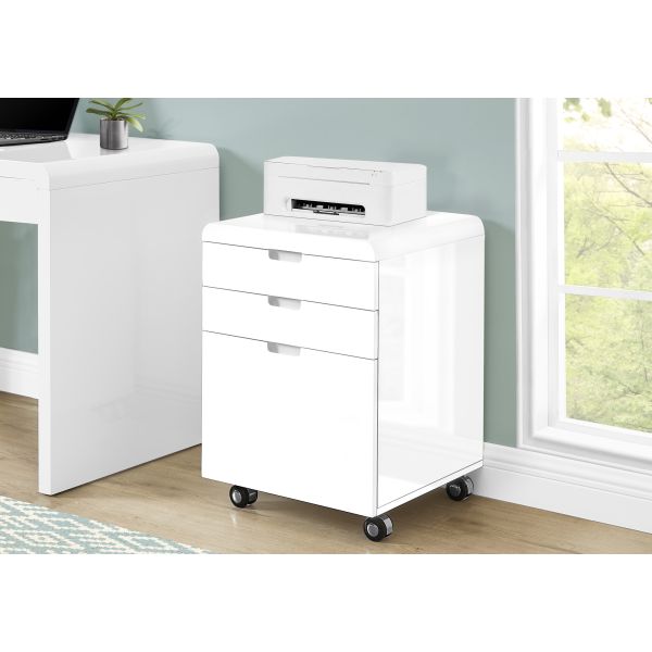 File Cabinet， Rolling Mobile， Storage Drawers， Printer Stand， Office， Work， Glossy White Laminate， Contemporary， Modern