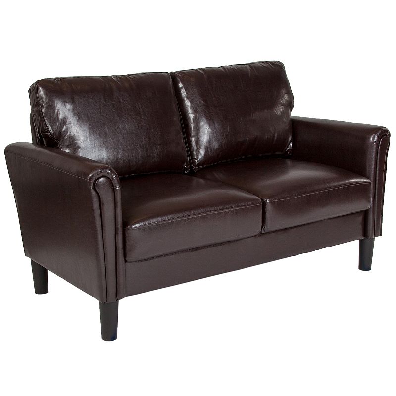 Emma and Oliver Living Room Loveseat Couch， Tailored Arms in Black LeatherSoft