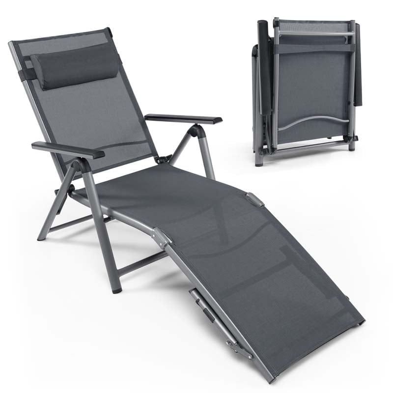 Folding Aluminum Chaise Lounge Chair with Quick-Drying Fabric, 8-Position Outdoor Lounge Recliner