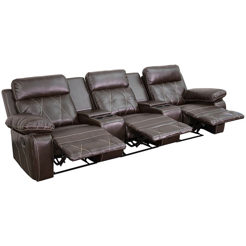 Emma and Oliver Black LeatherSoft 3-Seat Reclining Theater Unit-Straight Cup Holders