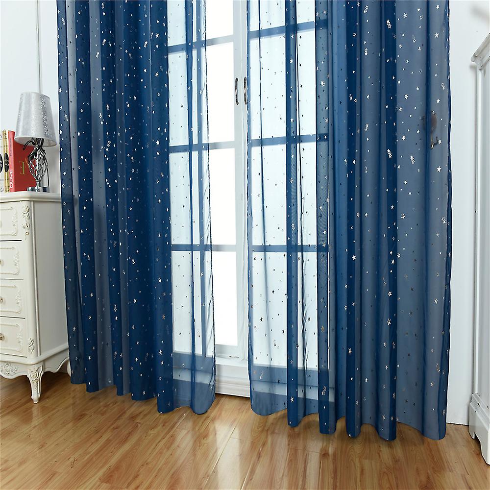 Navy Blue Sheer Curtains Little Star Print Window Screen Curtains For Living Room Dining Room Office Hotel 1 Panel 40