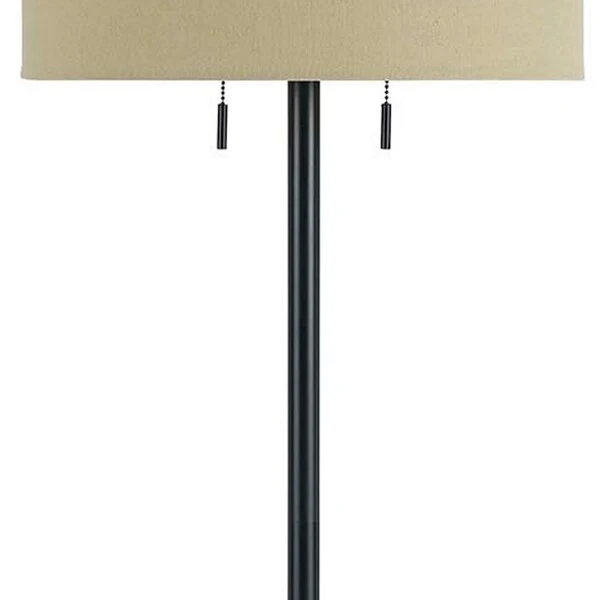 Metal Body Floor Lamp with Fabric Drum Shade and Pull Chain Switch, Black