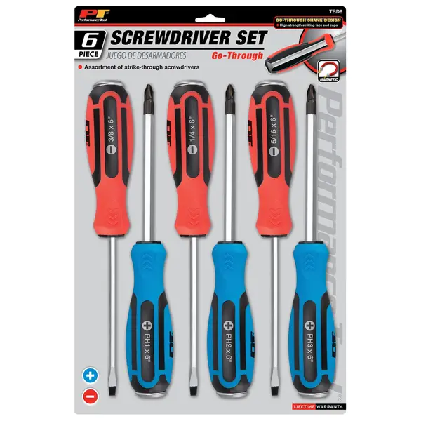 Performance Tool 6-Piece Go-Thru Screwdriver Set Color Coded