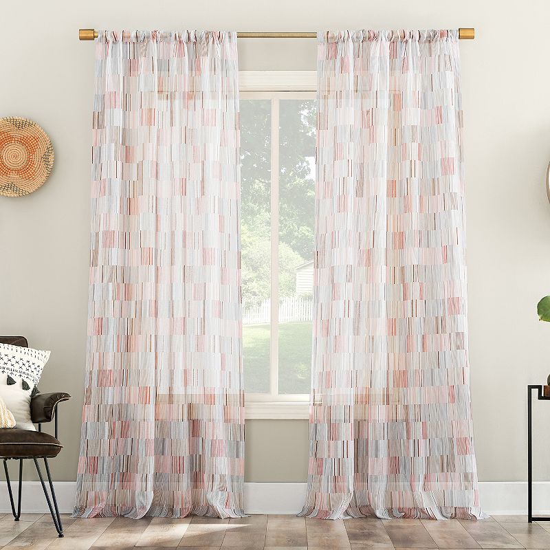 No. 918 Colby Offset Stripes Sheer Rod Pocket Window Curtain Panel