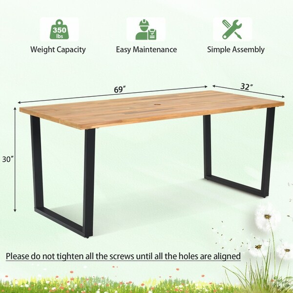 6Person Acacia Wood Outdoor Dining Table with 2 Inch Umbrella Hole