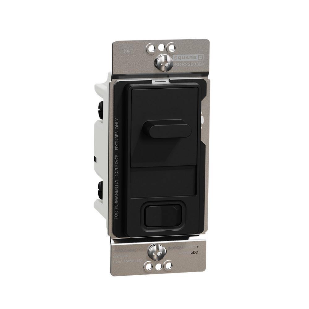 Square D X Series 15 Amp 600-Watt Single-Pole3-Way Slider Dimmer Light Switch Back Wire Clamps Matte Black SQR22603BK