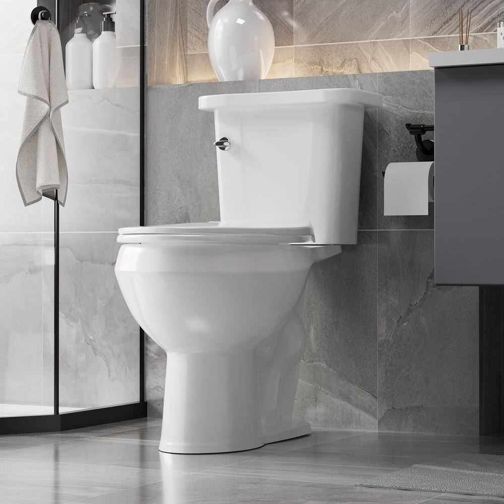 Two-Piece 1.28 GPF Single Flush Elongated Toilet in White Seat Included HKD-TTPT2468S-W