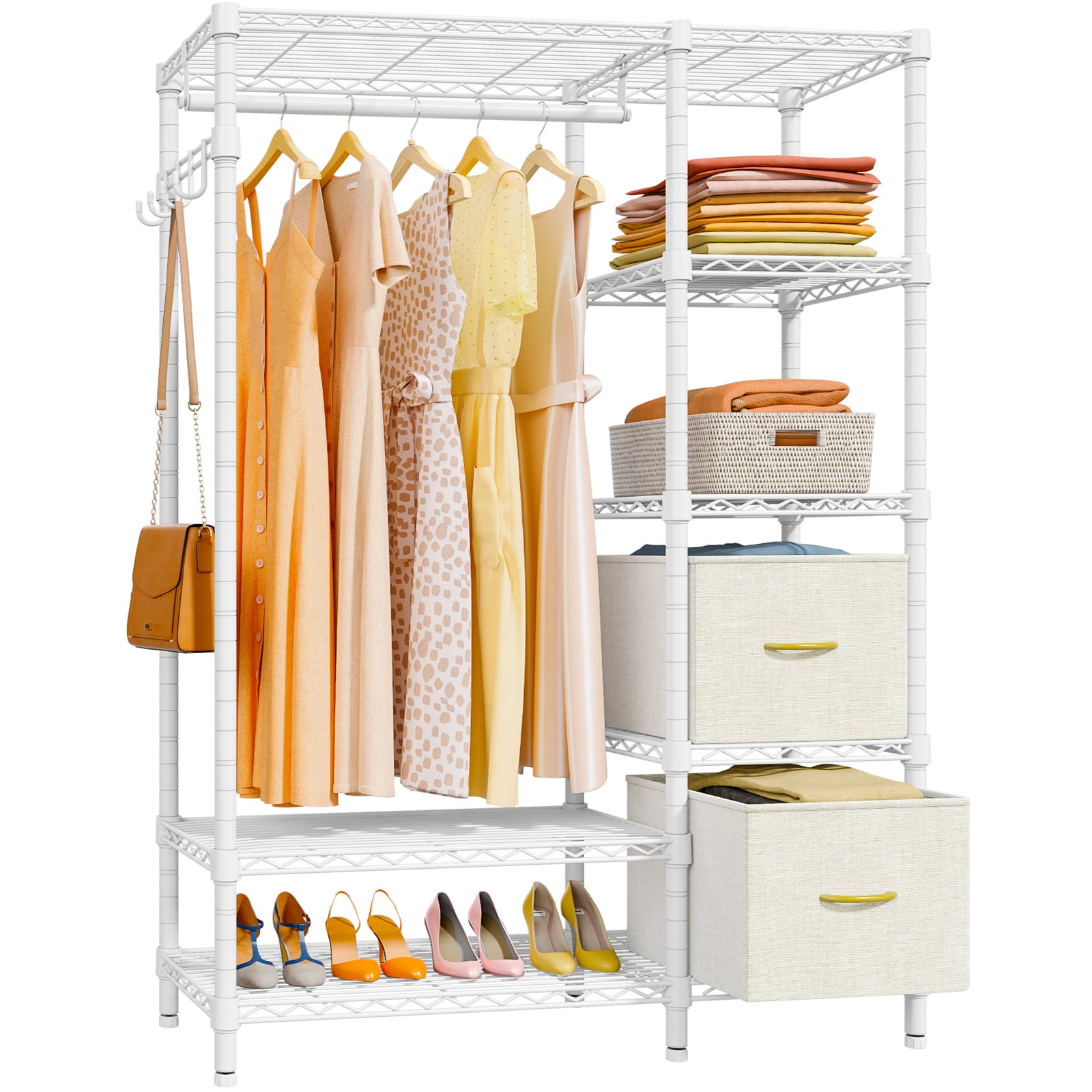 VIPEK V7 6 Tiers Wire Garment Rack Metal Clothing Rack, 44.9"L x 16.5"W x 76.4"H, Max Load 562LBS, White