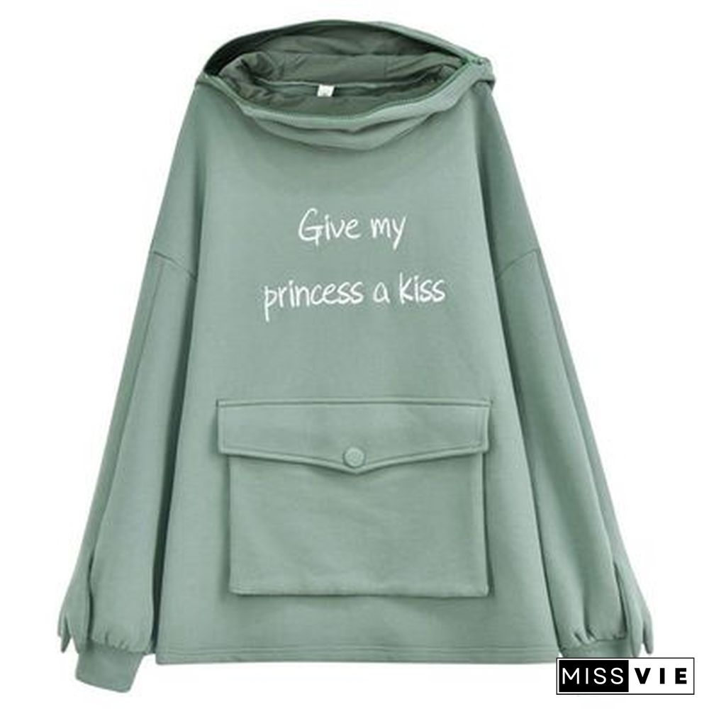 Frog Hoodie Women Cute Funny Embroidery Letter Plus Velvet Thickened Kawaii Harajuku Streetwear Christmas Hoodie