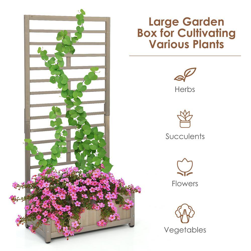 Costway 68 in. Grey Wood Planter Box with Trellis Raised Garden Bed for Climbing Plants GT3638