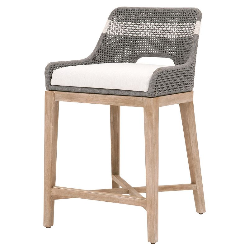 Interwoven Rope Counter Stool with Stretcher and Cross Support， Dark Gray