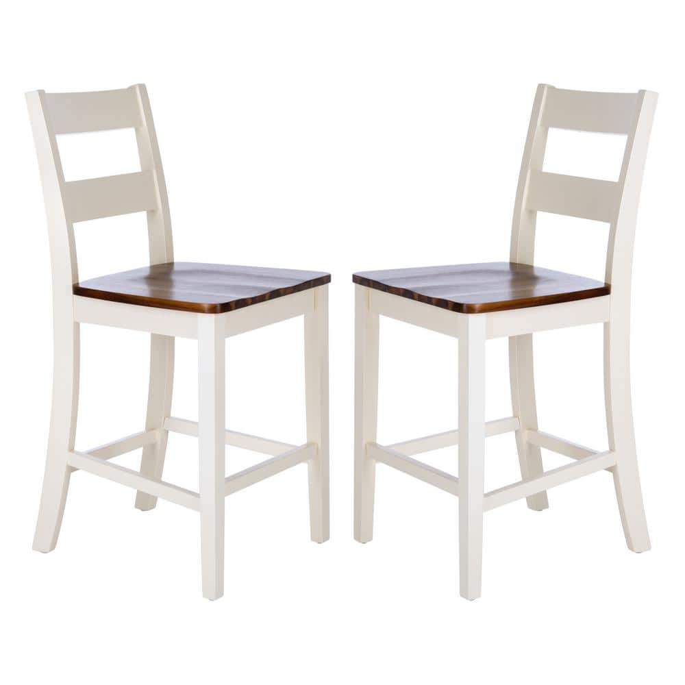 SAFAVIEH Izzy 39.5 in. White/Brown Bar Stool (Set of 2) BST9216A-SET2