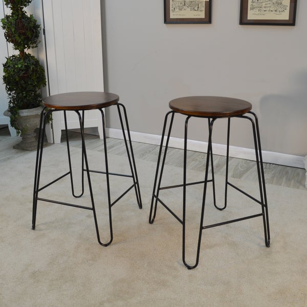 Haim Wood and Metal Round Counter Stool Set