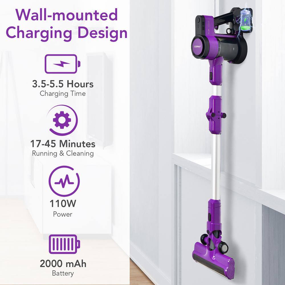 Costway Purple Cordless Bagless 3-in-1 Handheld Stick Vacuum Cleaner GX10006US-PU