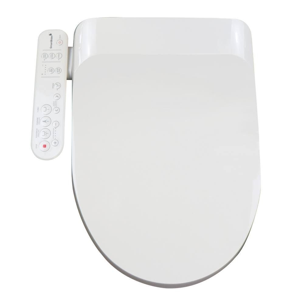 SmartBidet Electric Bidet Seat for Elongated Toilets with Control Panel Massage Wash Child Wash Heated Water and Seat in White SB-100C