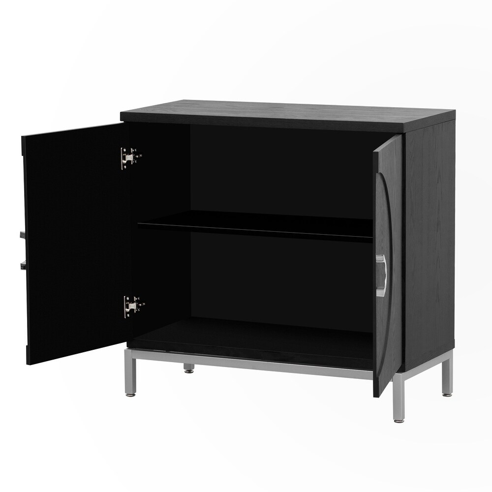 Accent Cabinet with Solid Wood Veneer and Metal Leg Frame