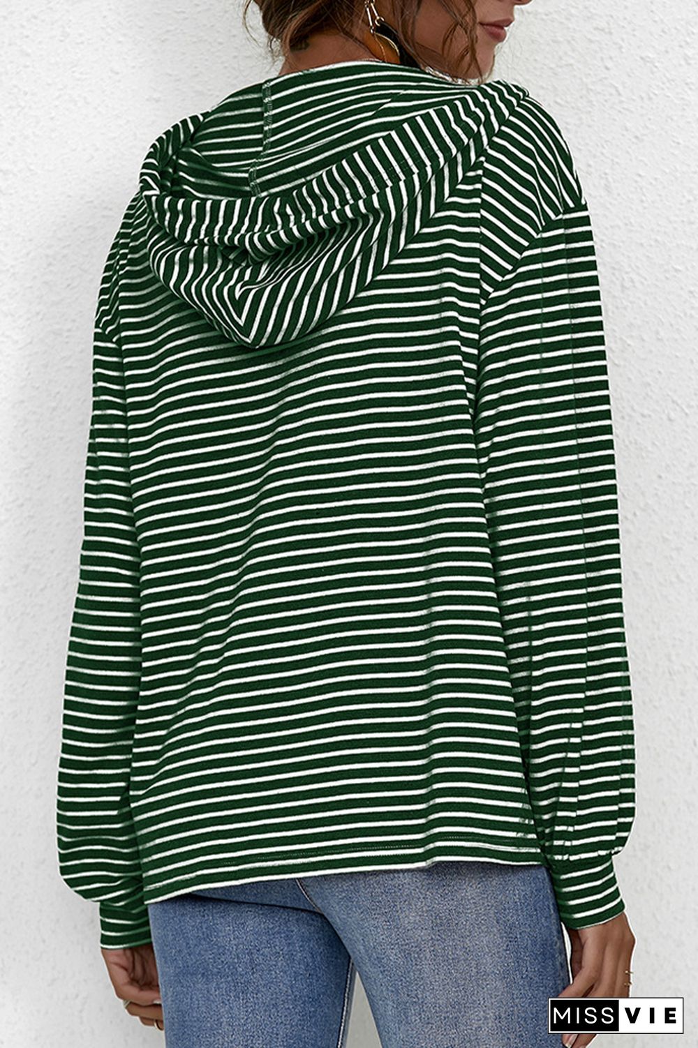 Stripes V Neck Front Pocket Drawstring Hoodies Wholesale