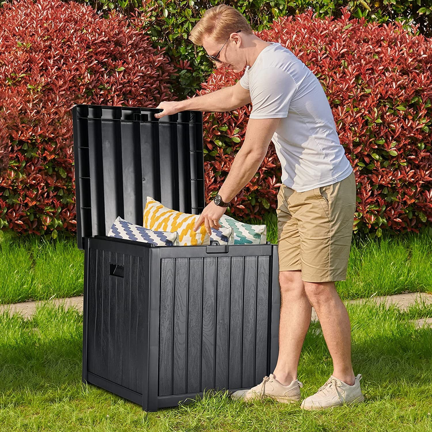 YITAHOME Deck Box: 51 Gallon Patio Large Storage Cabinet Large Resin Patio Storage for Outdoor Pillows, Garden Tools and Pool Supplies, Waterproof, Lockable | Black